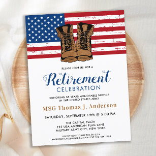 Military Retirement Party Army Boots American Flag Postkarte