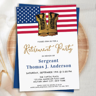 Military Retirement Party Gold Boots American Flag Einladung