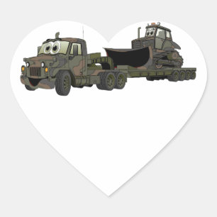 Military Semi Bulldozer Flatbed Cartoon Herz-Aufkleber