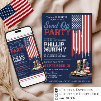 Military Send Off US Flag Boots Party Going Away Einladung