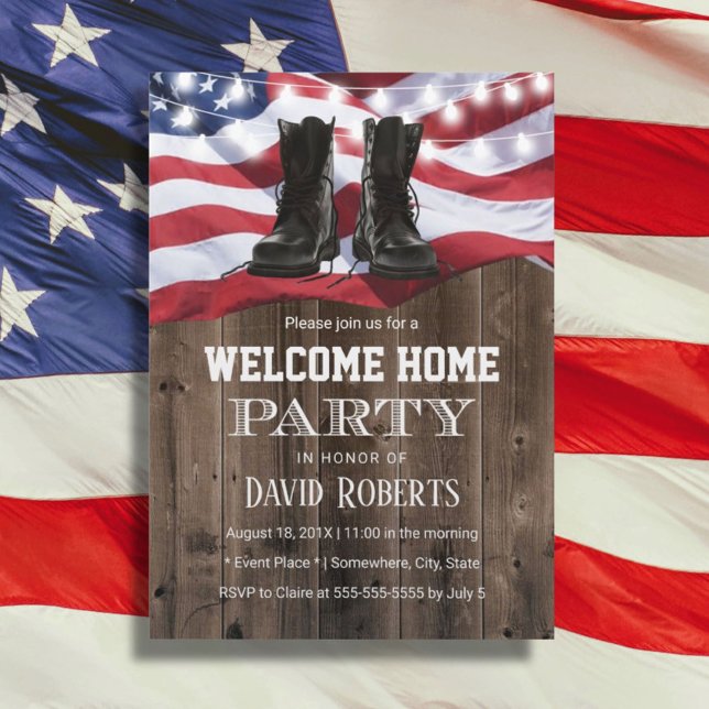 Military Solider Homecoming Party Rustic USA Flag Einladung (Von Creator hochgeladen)