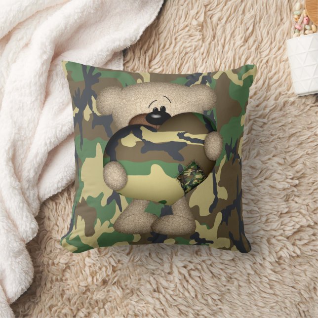 Military Teddy Bear With Giant Heart Kissen (Decke)