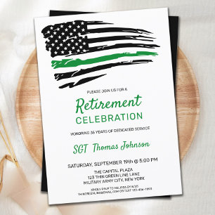 Military Thin Green Line American Flag Retirement  Einladung