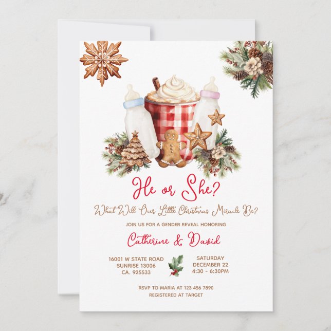 Milk Bottle Christmas Gender Reveal Invitation Einladung (Vorderseite)