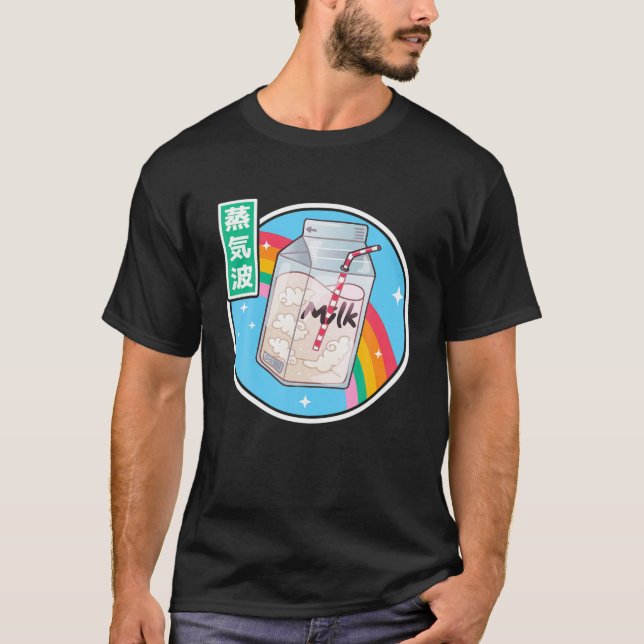 Milk Carton Rainbow Japan Style Otaku 80er Vaporwa T-Shirt (Vorderseite)