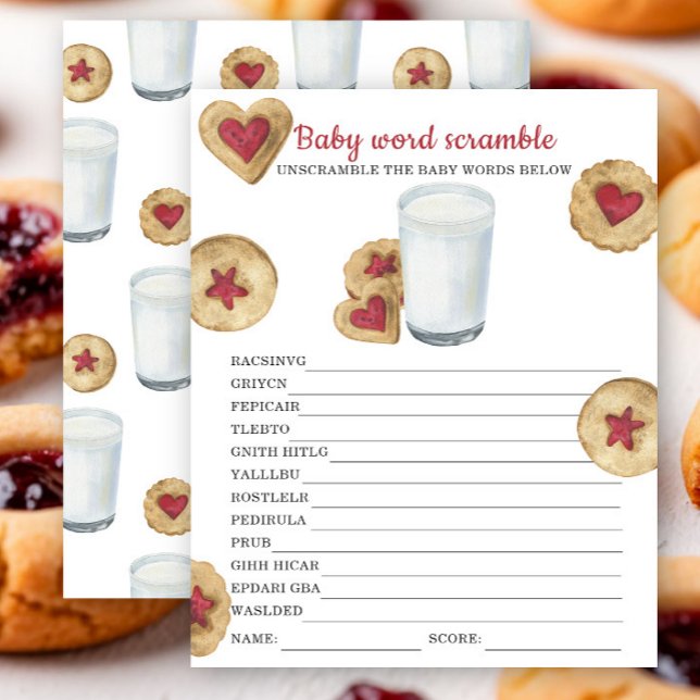 Milk & cookies baby shower Baby word scramble game (Von Creator hochgeladen)