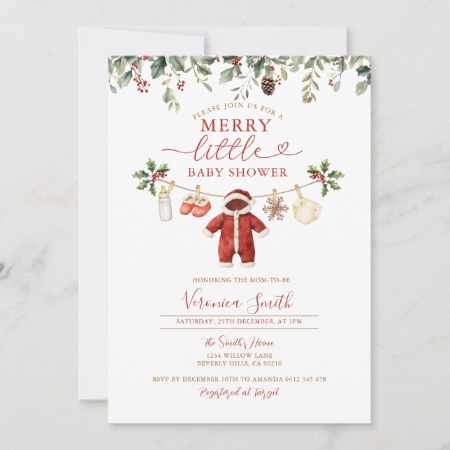 Milk Diaper Clothesline Merry Little Baby Shower Einladung (Vorderseite)