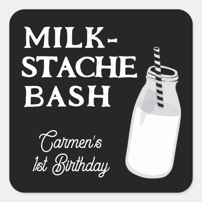 Milk Stache Bash Cookie Erster Geburtstag Quadratischer Aufkleber (Vorderseite)
