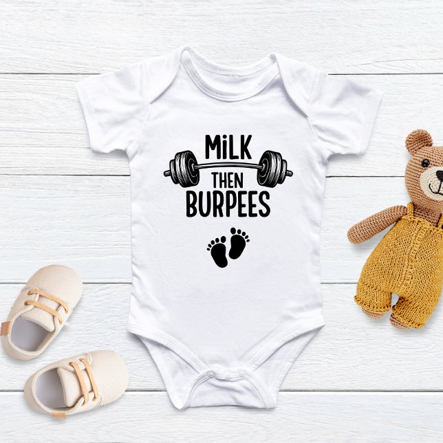 Milk then Burpees, Funny Baby, CrossFit Baby Baby Strampler (Von Creator hochgeladen)