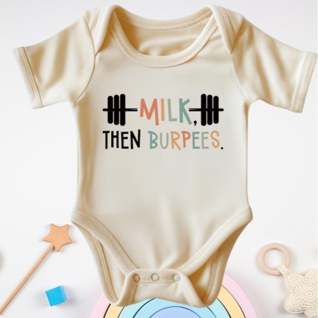 Milk Then Burpees Funny Fitness Gym Baby Strampler (Von Creator hochgeladen)