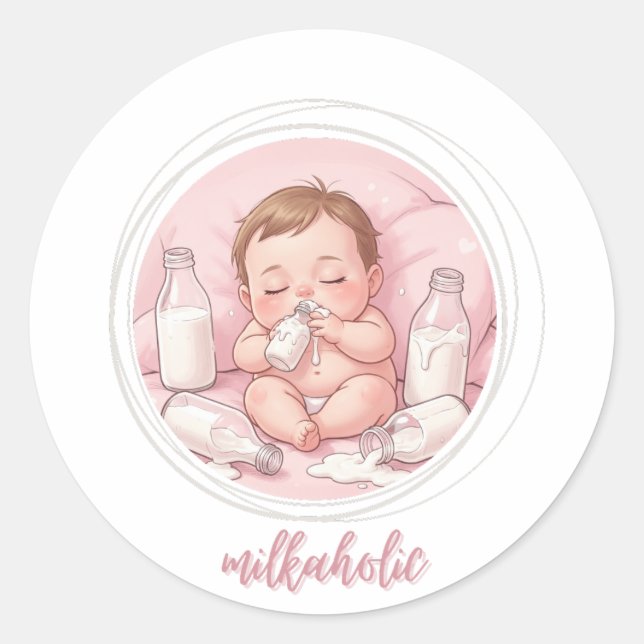 Milkaholic Baby Print | Cute Nursery Funny Art Runder Aufkleber (Vorderseite)