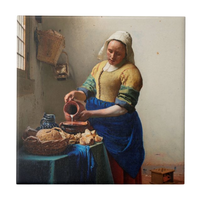 Milkmaid Kitchen Maid von Johannes Vermeer Fliese (Vorderseite)