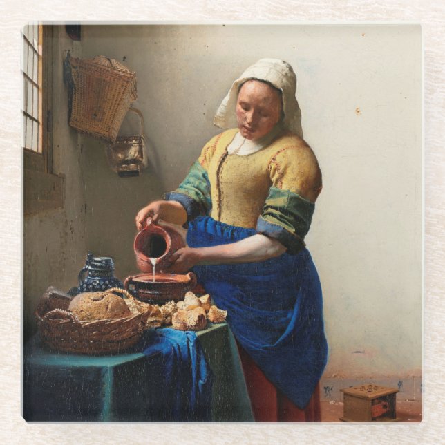 Milkmaid Kitchen Maid von Johannes Vermeer Glasuntersetzer (Vorderseite)