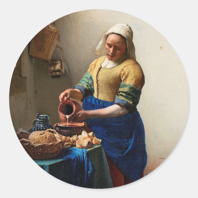 Milkmaid Kitchen Maid von Johannes Vermeer Runder Aufkleber (Vorderseite)