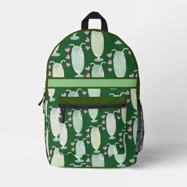 Milkshake Fun Mint Cartoon Retro Muster Niedlich F Bedruckter Rucksack (Vorderseite)