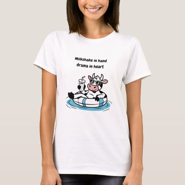Milkshake in Hand, Drama in Heart | Cool Cow Graph T-Shirt (Vorderseite)
