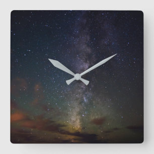 Milky Way   Stars at Night Quadratische Wanduhr