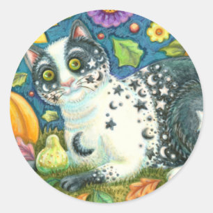 MILKYWAY, EINE MYSTISCHE HALLOWEEN KATZE, MON & ST RUNDER AUFKLEBER
