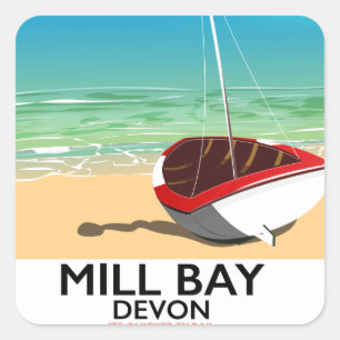 Mill Bay Devon Rail Poster Quadratischer Aufkleber