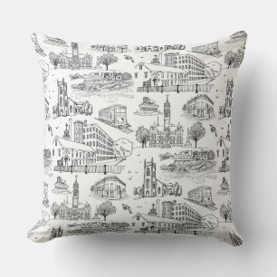 Mill City Toile (Lowell, MA) Schwarz/Weiß Kissen