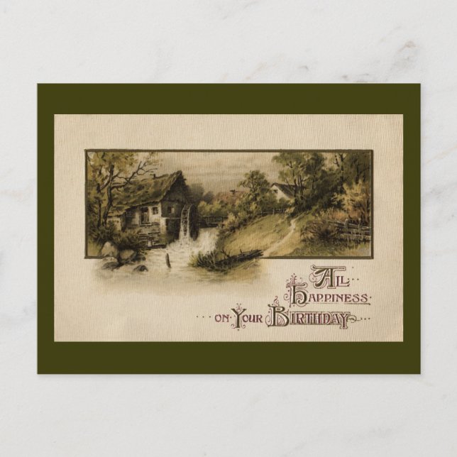 Mill Waterwheel Vintag Geburtstag Postkarte (Vorderseite)