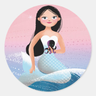 Milla, die Mermaid-Illustration Runder Aufkleber