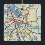 Milledgeville Georgia Vintage Karte Keramikornament<br><div class="desc">Weihnachtsschmuck für Milledgeville GA und Lake Sinclair Gebiet.</div>