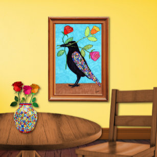 Millefiori Crow mit farbenfrohen Rose Poster