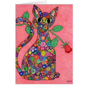 Millefiori Katze mit Rote Rose