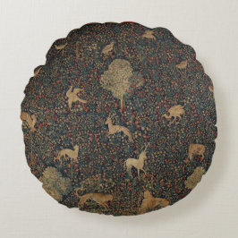 Millefleurs Tapestes mit Tieren Rundes Kissen