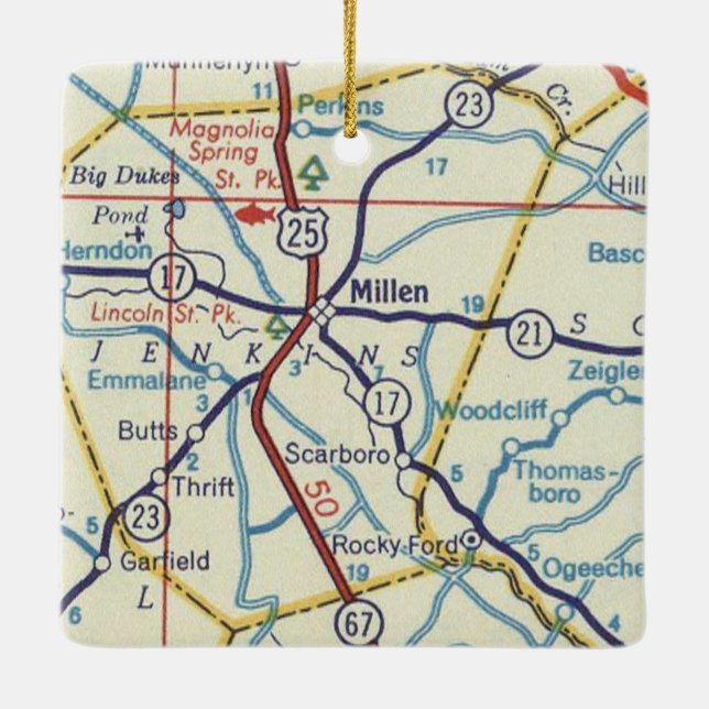 Millen GA Vintage Karte Keramikornament (Rückseite)