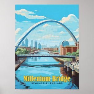 Millenium Bridge Newcastle England Vintage Travel Poster