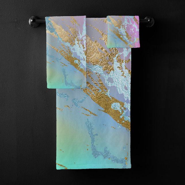 Millennial Marble | Playful Rainbow Pastel Ombre Badhandtuch Set (Von Creator hochgeladen)