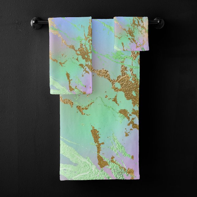 Millennial Marble | Playful Rainbow Pastel Ombre Badhandtuch Set (Von Creator hochgeladen)