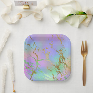 Millennial Marble   Playful Rainbow Pastel Ombre Pappteller