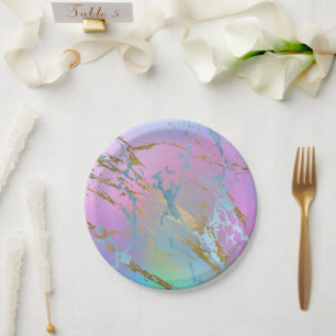 Millennial Marble   Playful Rainbow Pastel Ombre Pappteller