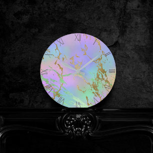 Millennial Marble   Playful Rainbow Pastel Ombre Runde Wanduhr