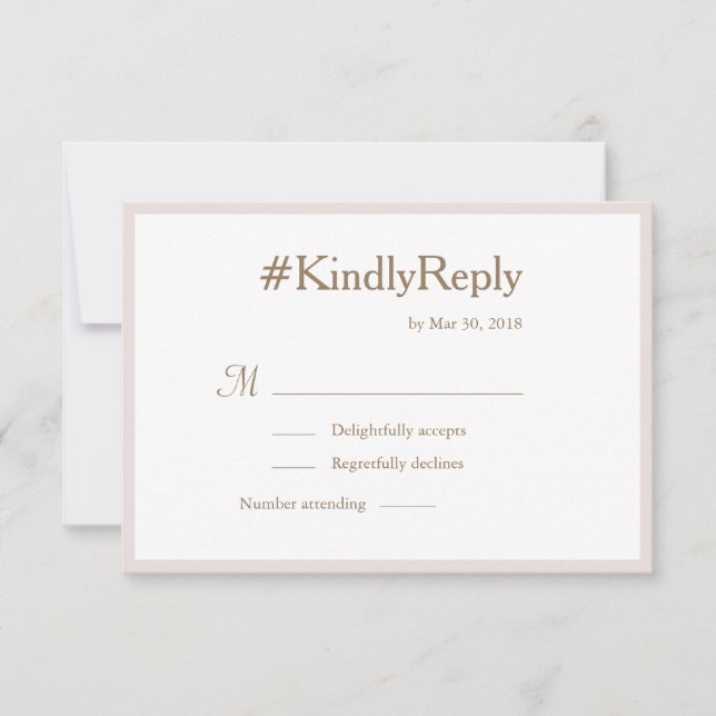 Millennium Hashtag Blush Gold White Wedding RSVP Einladung (Vorderseite)