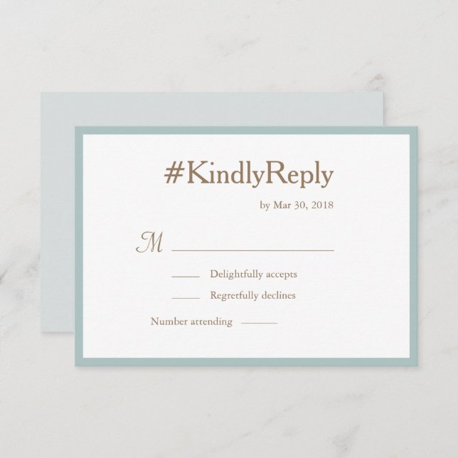 Millennium Hashtag Mint Gold White Wedding RSVP Einladung (Vorne/Hinten)