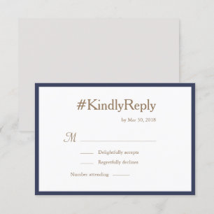 Millennium Hashtag Navy Blue White Wedding RSVP Einladung