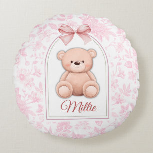 Millie Benutzerdefiniertes rosa Teddy-Bär-Kinder Rundes Kissen