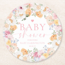Millie Floral Baby Shower Runder Pappuntersetzer