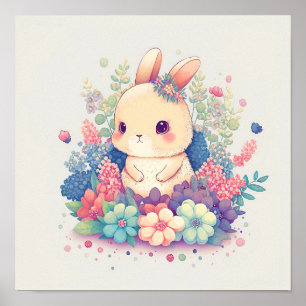 Millie Mae - Süßer Hase in Blumenprint Poster