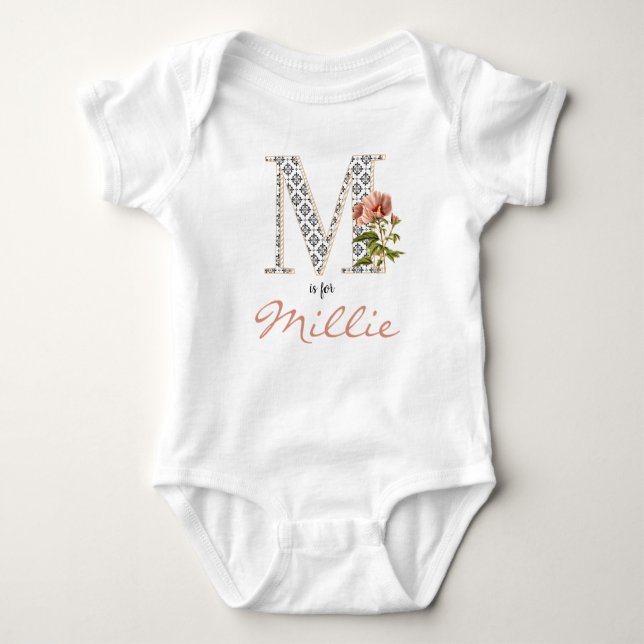 Milliname Reveal floral Letter M Girl Whimsical Baby Strampler (Vorderseite)