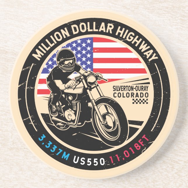 Million Dollar Highway Colorado Motorrad Getränkeuntersetzer (Vorne)