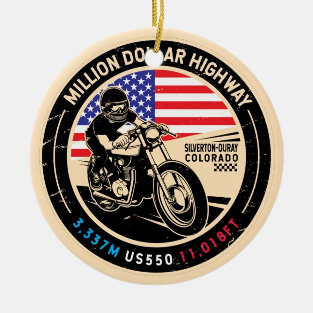 Million Dollar Highway Colorado Motorrad Keramik Ornament (Vorne)