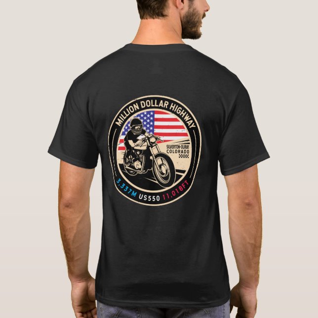 Million Dollar Highway Colorado Motorrad T-Shirt (Rückseite)