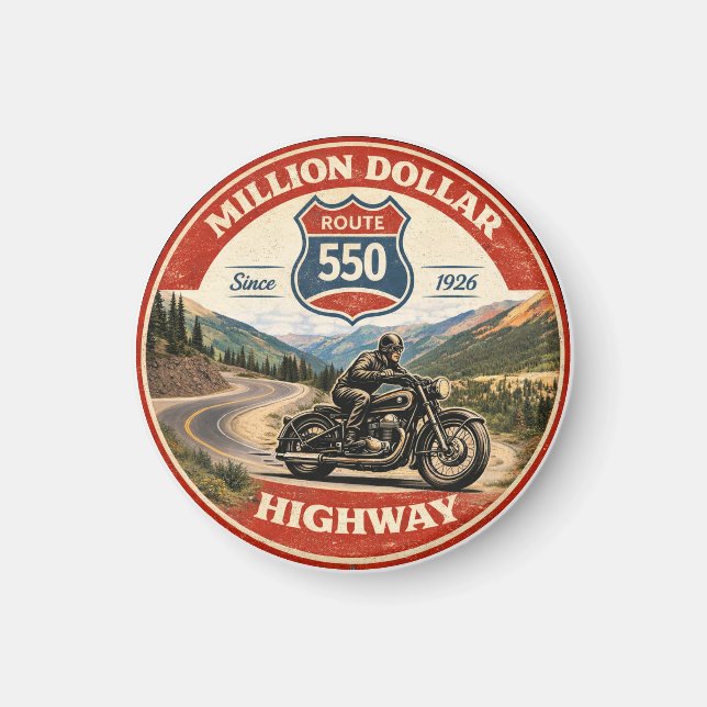 Million Dollar Highway Route 550 Motorrad-Geschenk Magnet (Vorne)