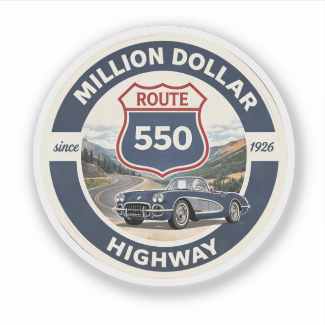 Million Dollar Highway Route 550 Oldtimer-Geschenk Aufkleber (Vorderseite)