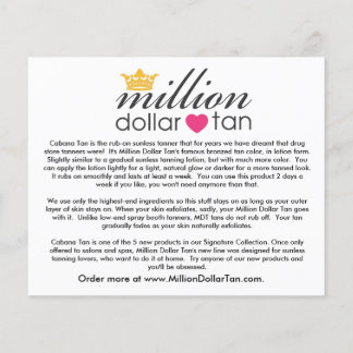 Million Dollar Tan's Cabana Bräunungskarte Flyer